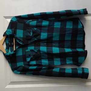Plaid button up top